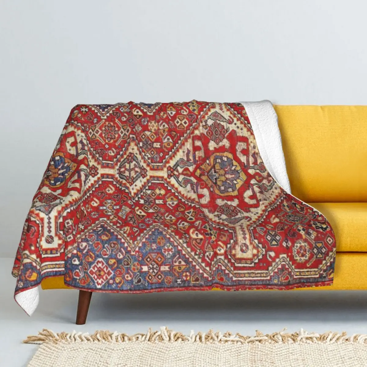 

Красно-синее персидское Qashqai зимнее утепленное Двухслойное шерстяное одеяло Коралловое Флисовое одеяло стеганое мягкое покрывало для кров...