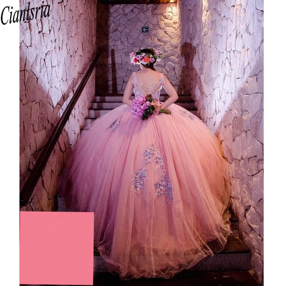

Pink Quinceanera Dress Corset Back Sweetheart 3D Flower vestidos de 15 años 2021 Sweet 16 Gowns