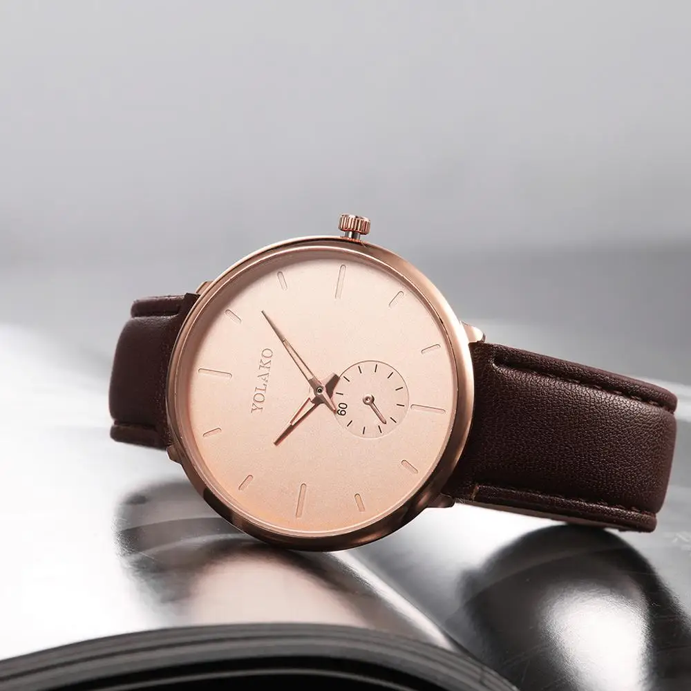 

YOLAKO Men's Watch Belt Simple High Quality Leather Strap Fashion Casual Watch Round Single Eye Dial Watches reloj hombre