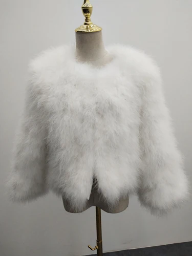 white Новинка, женское короткое пальто с натуральным турецким пером, настоящая Страусиная перышка, Весенняя Осенняя зимняя куртка, женская верхняя одежда с перьями - Цвет: white