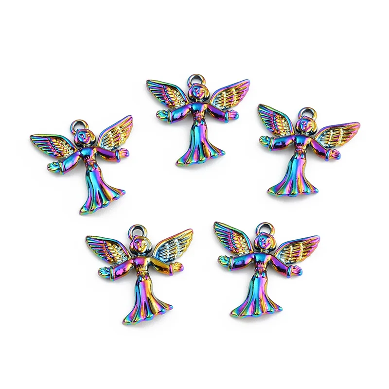 

2PCS Rainbow Multicolor Zinc Based Alloy Pendant Saint Angel DIY Alloy Jewelry Making Accessories For Necklace Earring