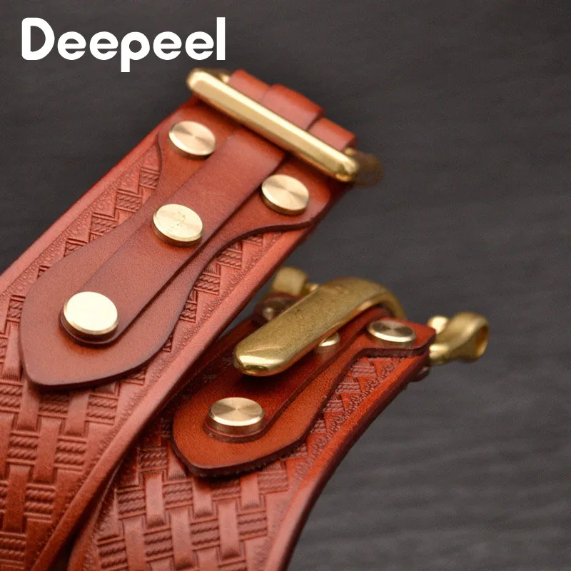 

Deepeel 1pc 3.8cm Harajuku Embossed Men's Belts Carved Buckle First Layer Leather Cowhide Brass Buckles High Quality Waistband