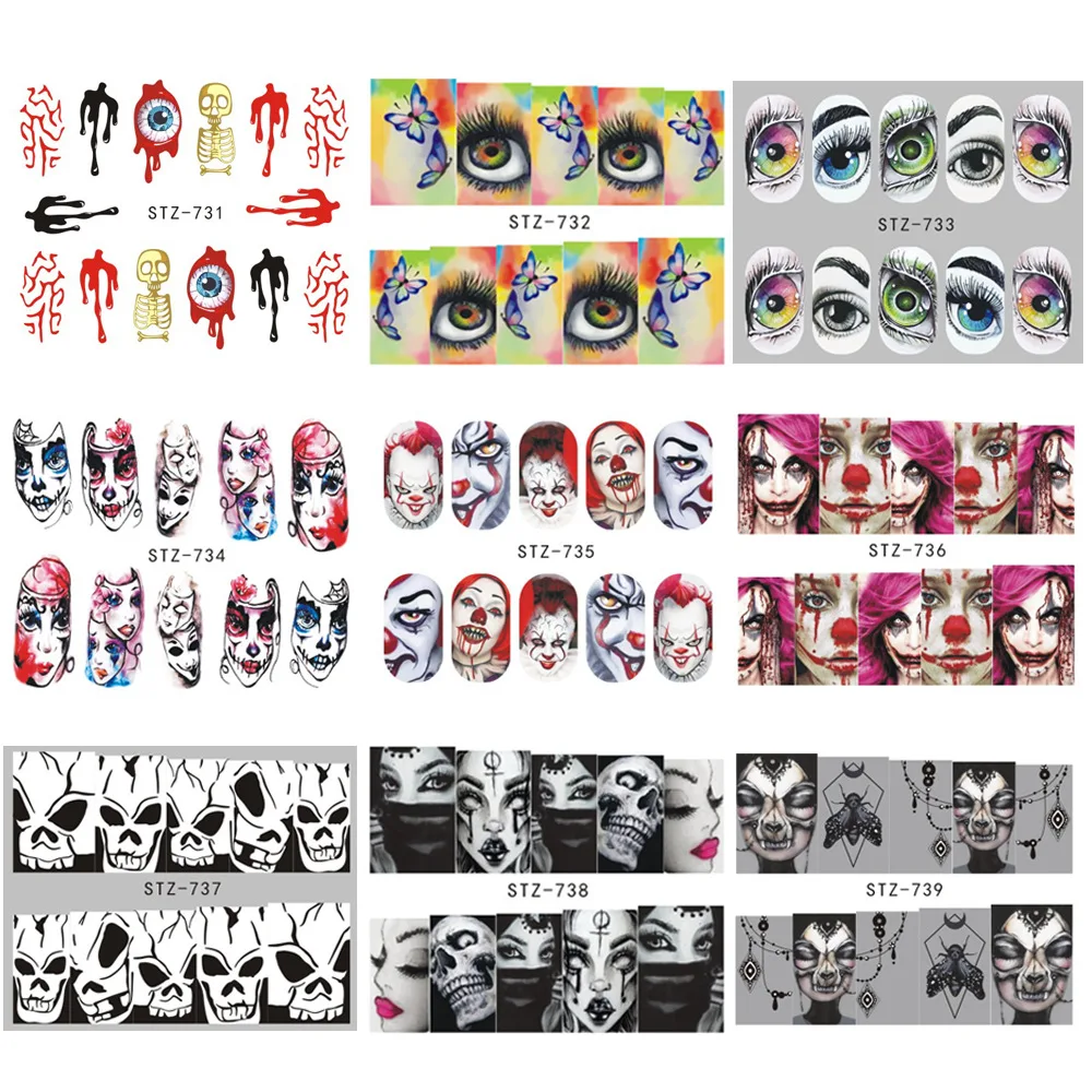 

25pcs Water Sticker Nail Art Decoration Slider Skull Pumpkin Halloween Nail Art Watercolor Ink Design Decal Lacquer Accessoires