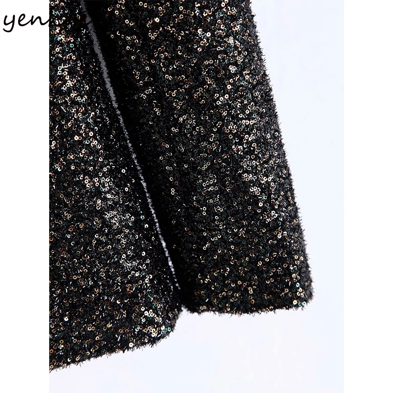 

YENKYE Women Fashion Sequin Blazer Long Sleeve V Neck Office Wear Jacket Elegant Lady Suit Female Outerwear Chic Tops