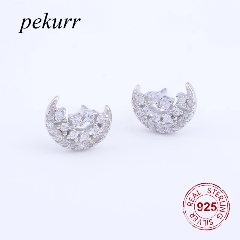Pekurr 925 пробы серебряные серьги-гвоздики в форме полумесяца циркония Луны