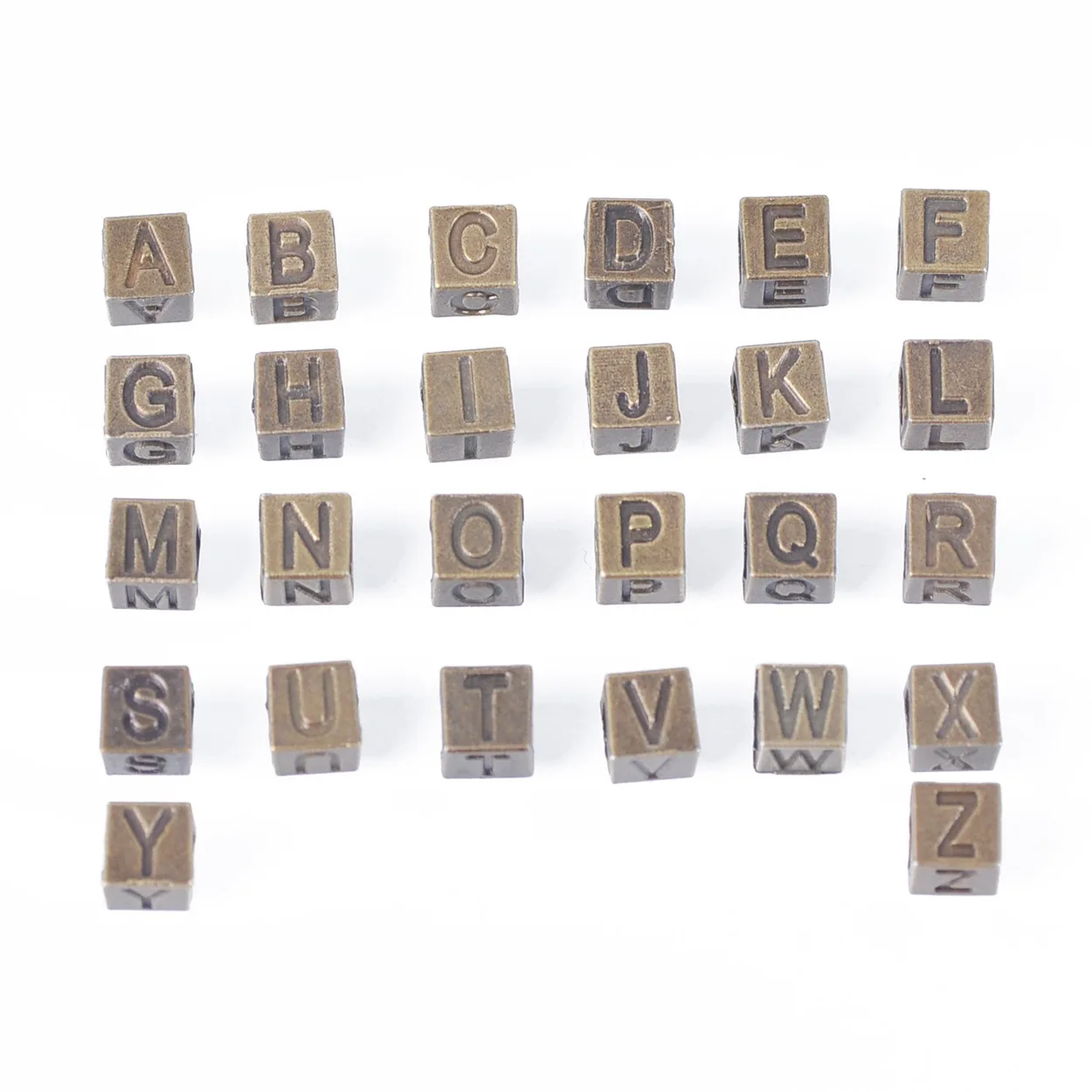 

30pcs A~Z Alphabet Letters Bronze Charm Big Hold Loose Spacer Beads Fit Bracelet