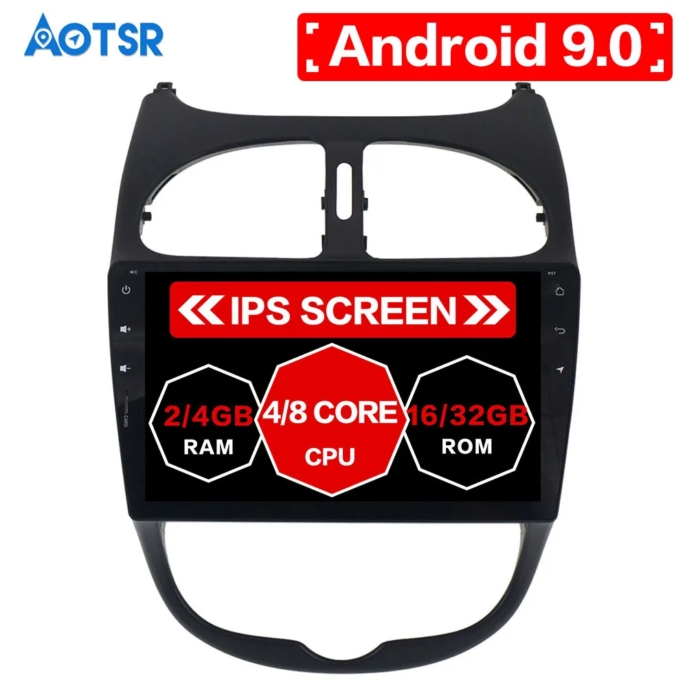 Aotsr Android 9.0 GPS-навигация без DVD-плеера для Peugeot 206 2000 - 2016 мультимедийный
