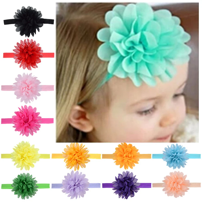 

28 Colors Chiffon Flowers Headbands Soft Strecth Hair Bands For Baby Children Headwear Turban Kids Girls Hair Accessories 1pcs