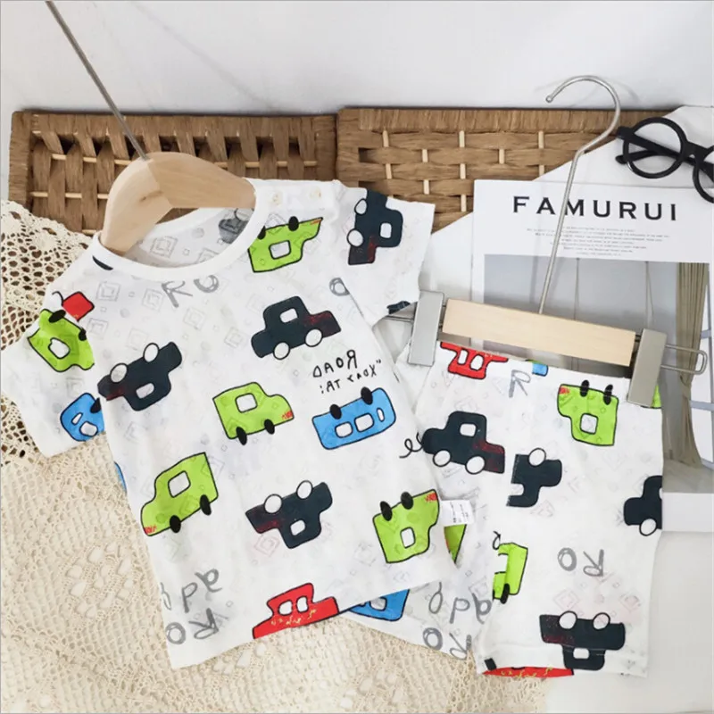 

Пижамный комплект для малышей из 2 предметов, футболка с коротким рукавом + эластичные короткие штаны, одежда для сна