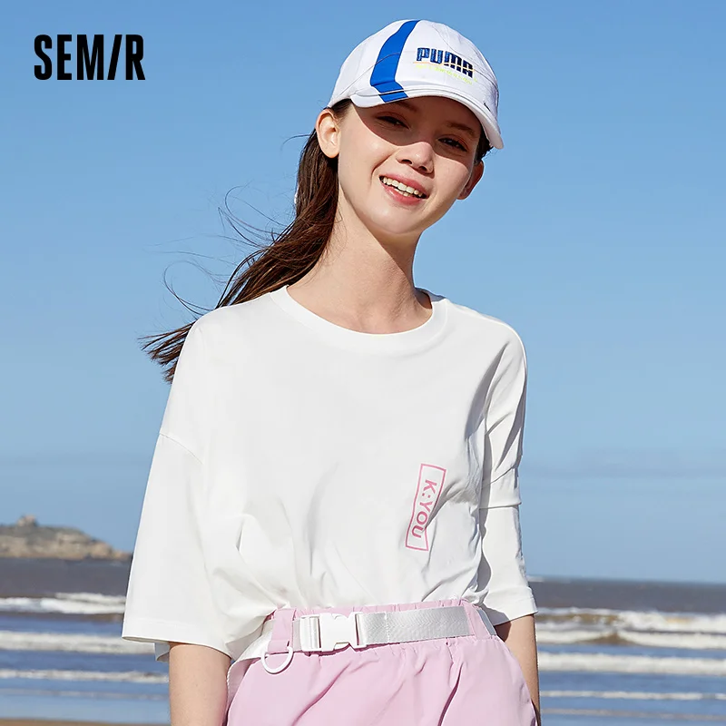 

Футболка SEMIR женская оверсайз с коротким рукавом, Модный пуловер с круглым вырезом, свободная футболка с контрастным принтом, на лето