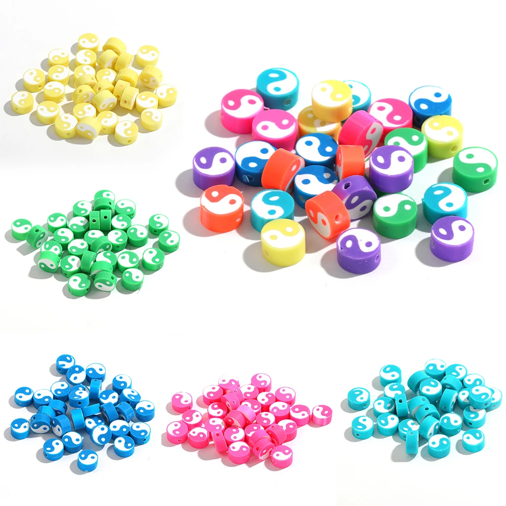 

30pcs/lot 10mm Tai Chi Yin Yang Design Polymer Clay Spacer Loose Beads For Jewelry Making DIY Bracelet Necklace Accessories