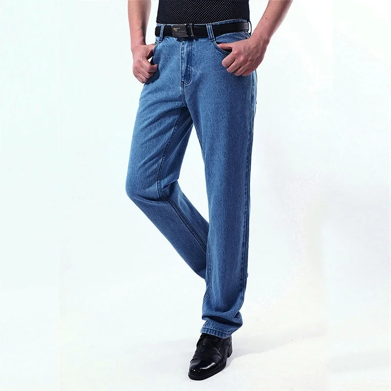 Men's High Waist Jeans 2021 Black Large Size Classic Style Denim Pants Male Straight Cut Blue Husband Vintage Cowboy Trouser Men | Мужская