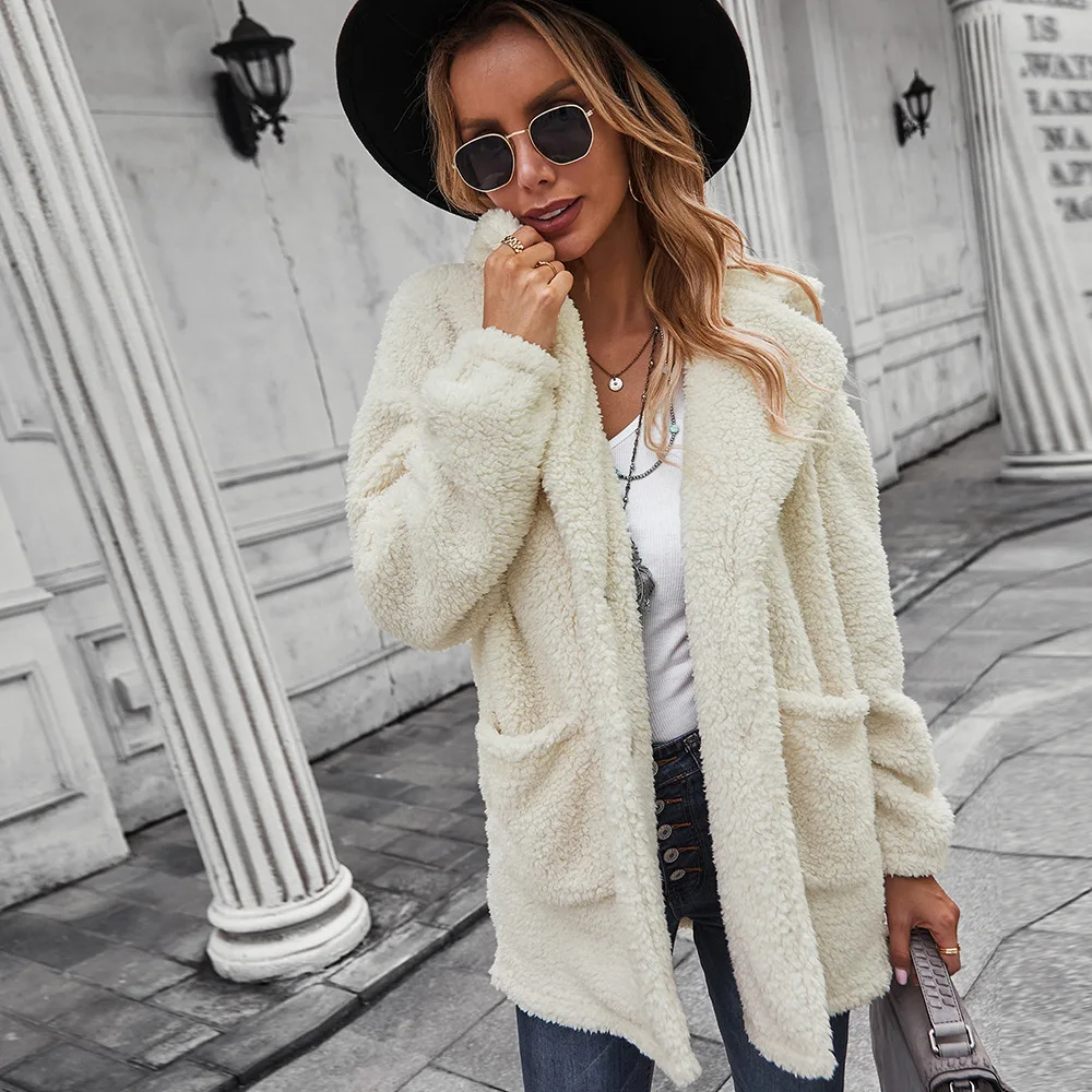 

New Style Hot-Selling Ladies Fashion High-Quality Winter Fleece Sweater Mid-Length Solid Color Fur Coat Thick Warm Top