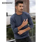 Мужская футболка с длинным рукавом KUEGOU, черная хлопковая футболка с длинными рукавами, с нагрудным карманом, модель 2022, осень 100%