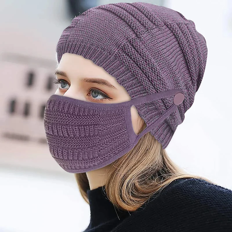 

Unisex Man Outdoor Ride Hat Cycling Protective Warm Knitting Hat Face Mask Two-Piece Winter Hat And Mask Beanie Hat Ski Headwear