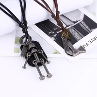 hocole vintage punk leather necklace for men stainless steel robot axe pendant long leather rope necklace 2019 male jewelry gift