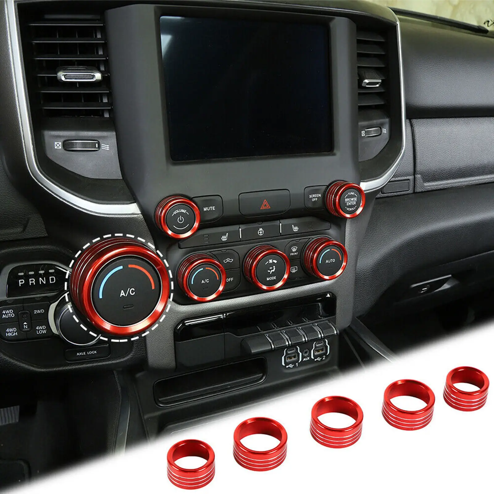 

Center Console AC Radio Switch Knob Cover For RAM 1500 2018+ Red