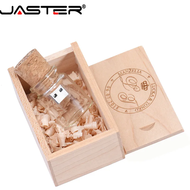 JASTER логотип на заказ Стекло бутылка USB + коробка флеш накопитель 32 Гб оперативной