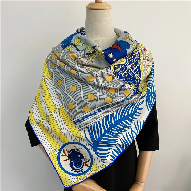 

pure Silk Scarf 140 Hand Rolled Edges 100% Mulberry-Silk Scarf Women Large Scarves For Ladies Designer Foulard Satin