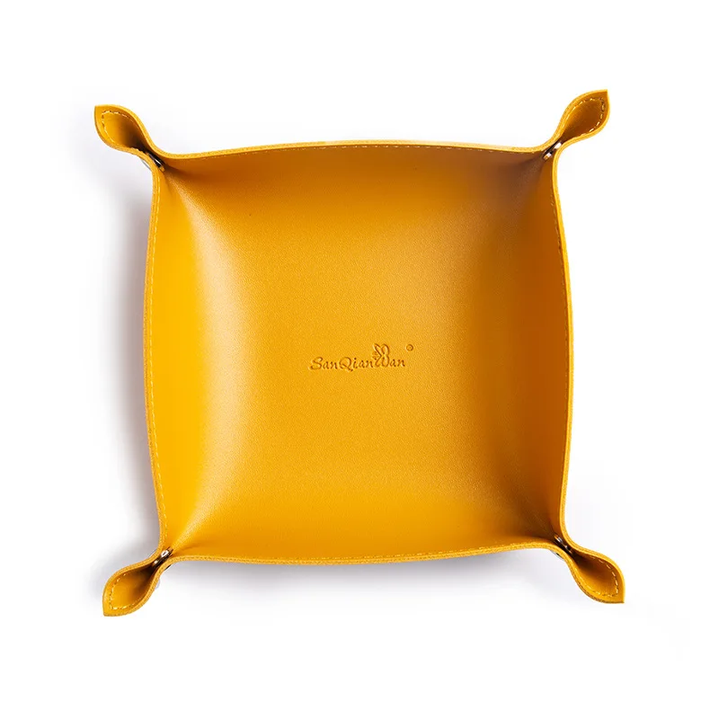 

Creative Pu Leather Folding Tray Collapsible Phone Key Wallet Coin Desktop Storage Sundries Box Bins Accessories Trays Decor