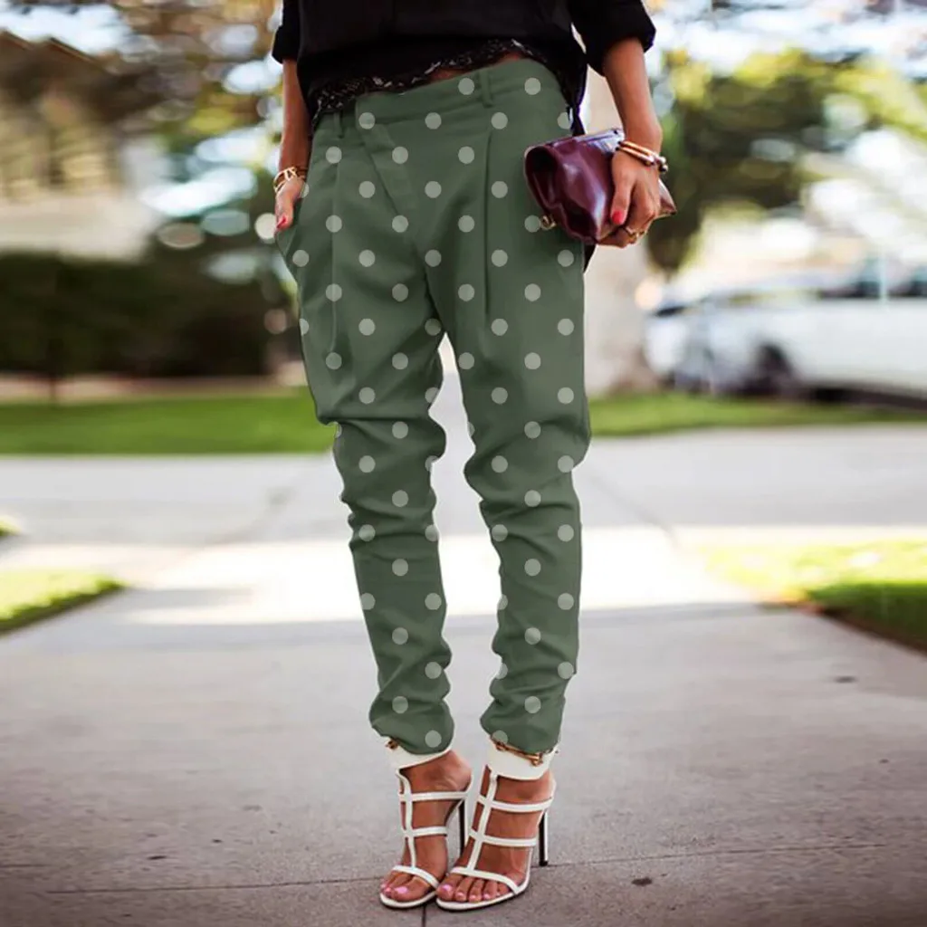 Модные женские брюки карандаш с волнистым принтом длинные штаны карманами на