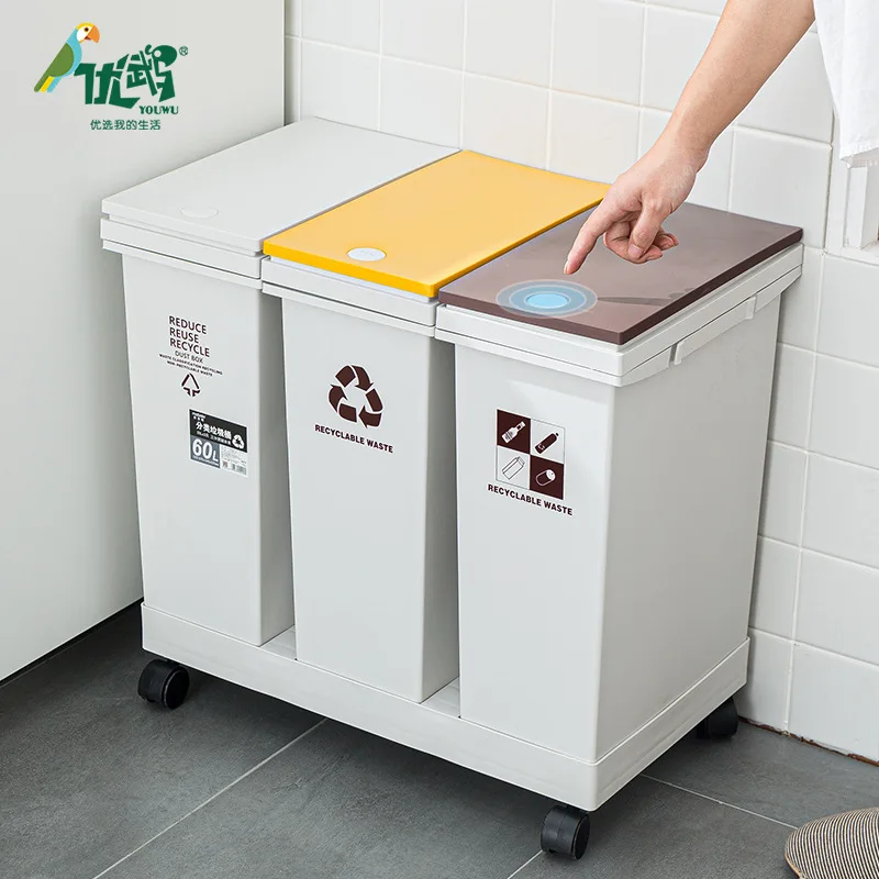 

Plastic Sorting Bin Household Japanese Press Type Kitchen Trash Bin Garbage Sorting With Wheels Trash Can