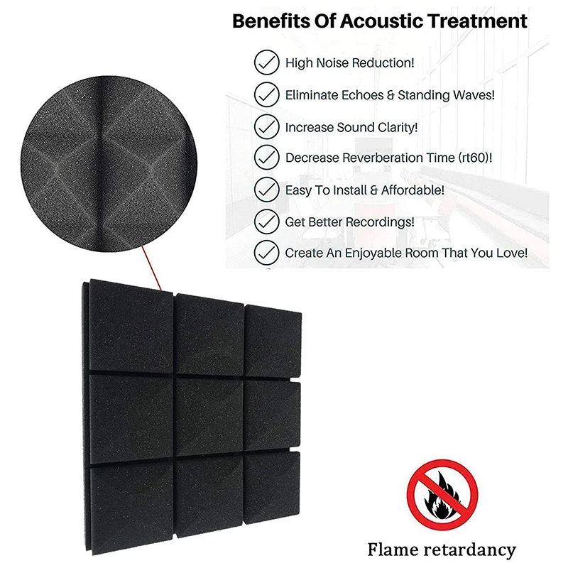 

12 Pcs Acoustic Foam Panels, Studio Wedge Tiles, Sound Panels Insulation Absorbing, 9 Block Mushroom Design