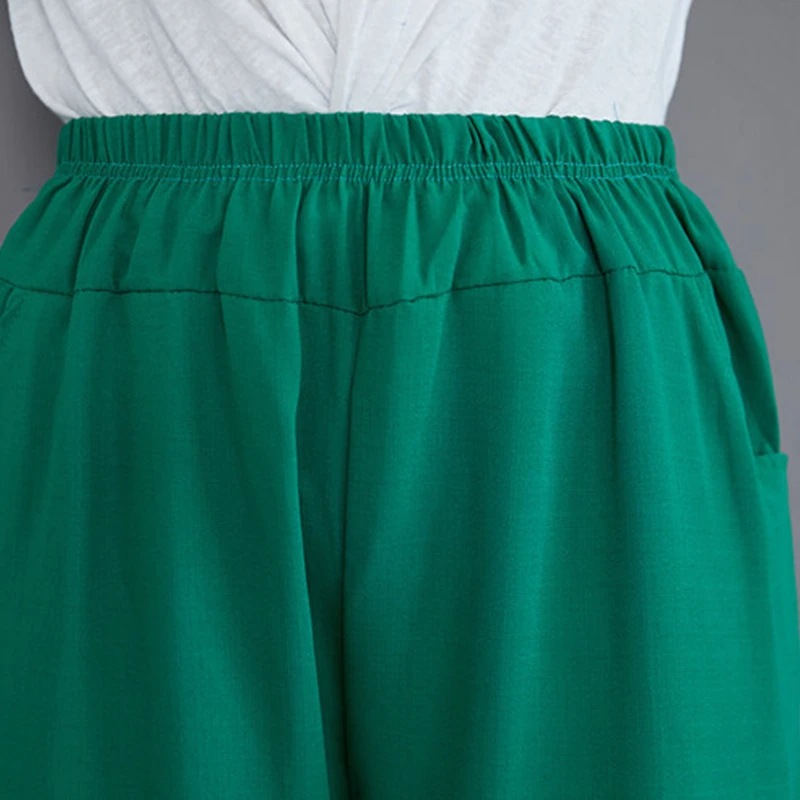 

Spring Summer Wide Leg Pants For Women Elastic Waist Large Size Loose Casual Classic Trousers With Pockets All-match Elegant