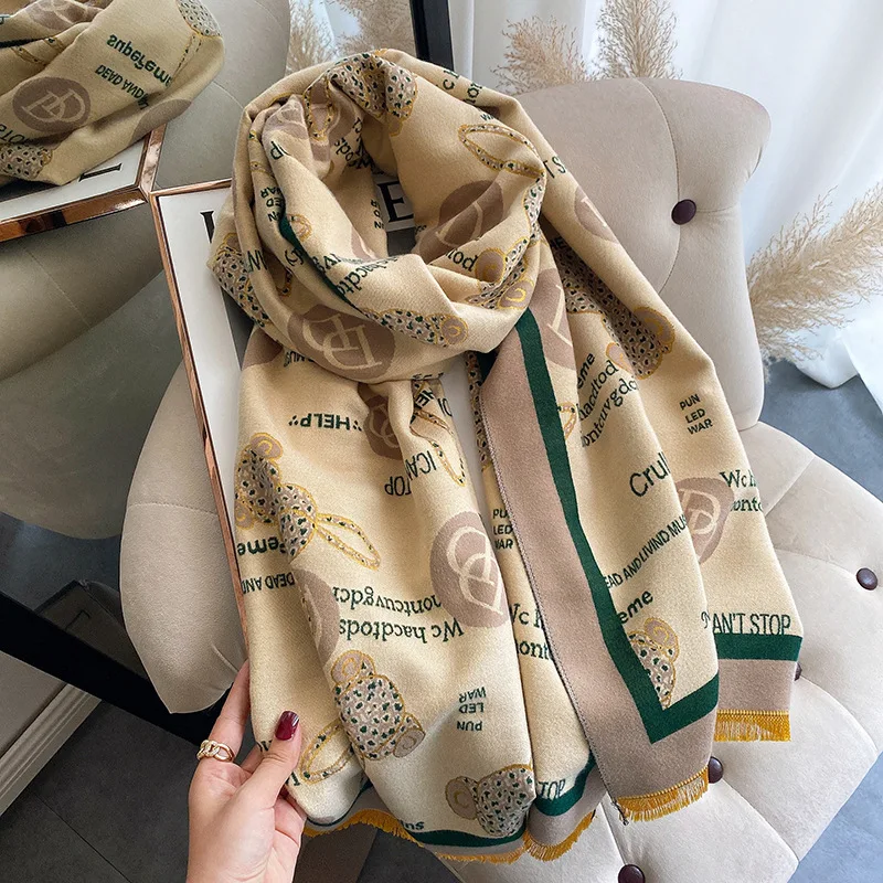 

Scarf women's warm Bib 2021 Korean autumn and winter letter thickened and lengthened imitation cashmere scarf fashion shawl