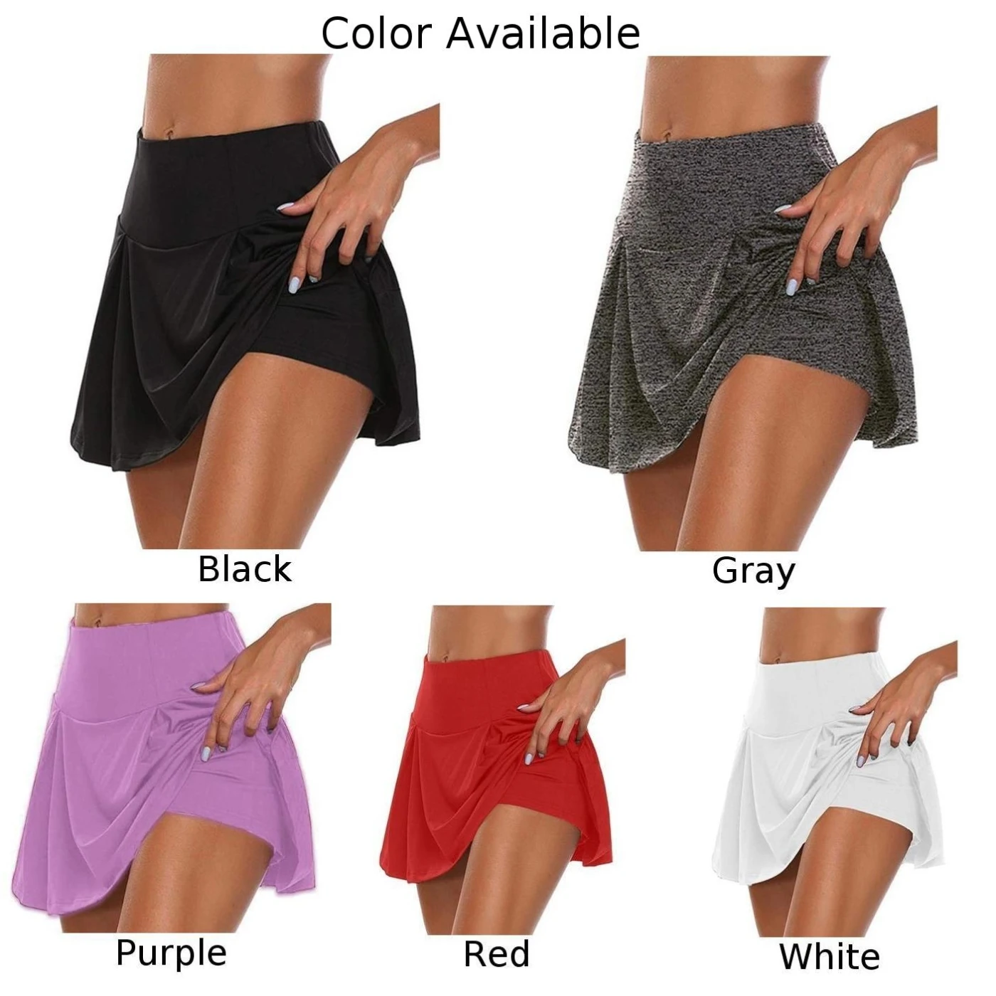 

2021 Women Athletic Tennis Golf Sports Trousers Skirt 2-In-1 Stretchy Running Leggings Skorts Solid Color Active Shorts L-3XL