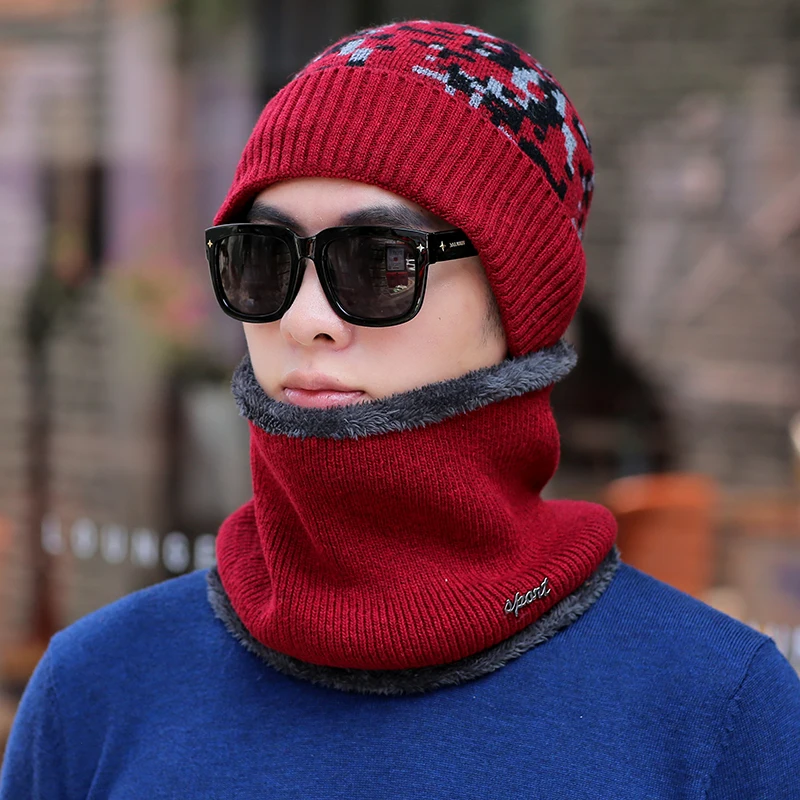 Зимние шапочки для мужчин шарф вязанные шапки кепки маска Warm капот Теплые Мешковатые зимние шапки для мужчин женщин шерсть Skullies шапочки шапки