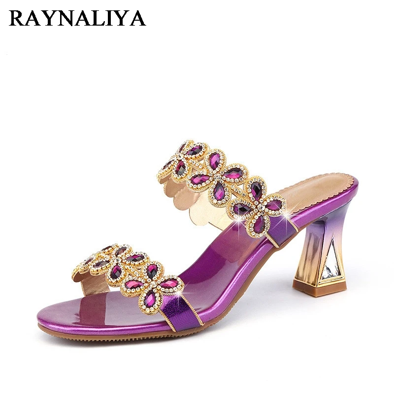 

2018 Summer Women's Rhinestones Slippers Fashion Hollow Out High Heels Sandals Bohemia Style Flip Flops Shoes Woman XMX-A0025