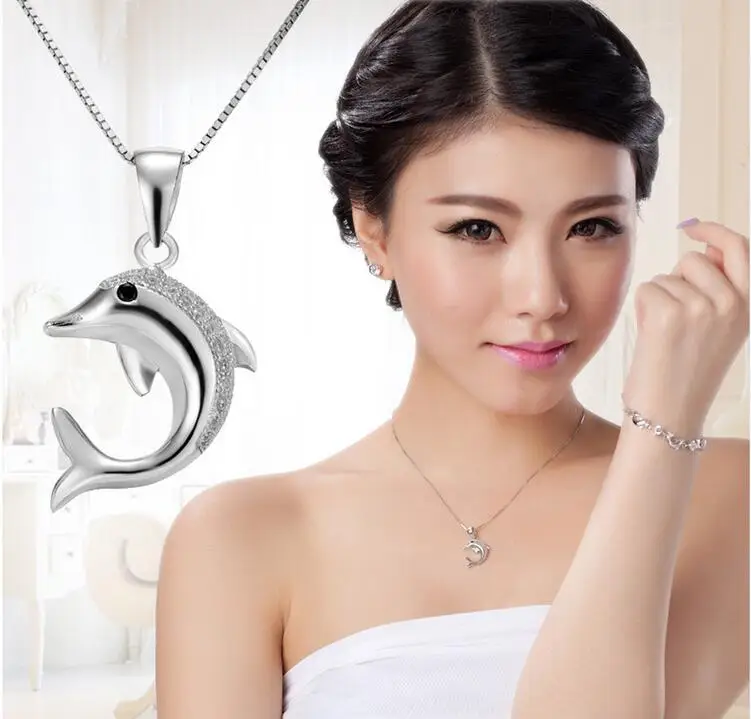 AAAA + циркониевое ожерелье с кулоном дельфина высокое качество серебряный шарм