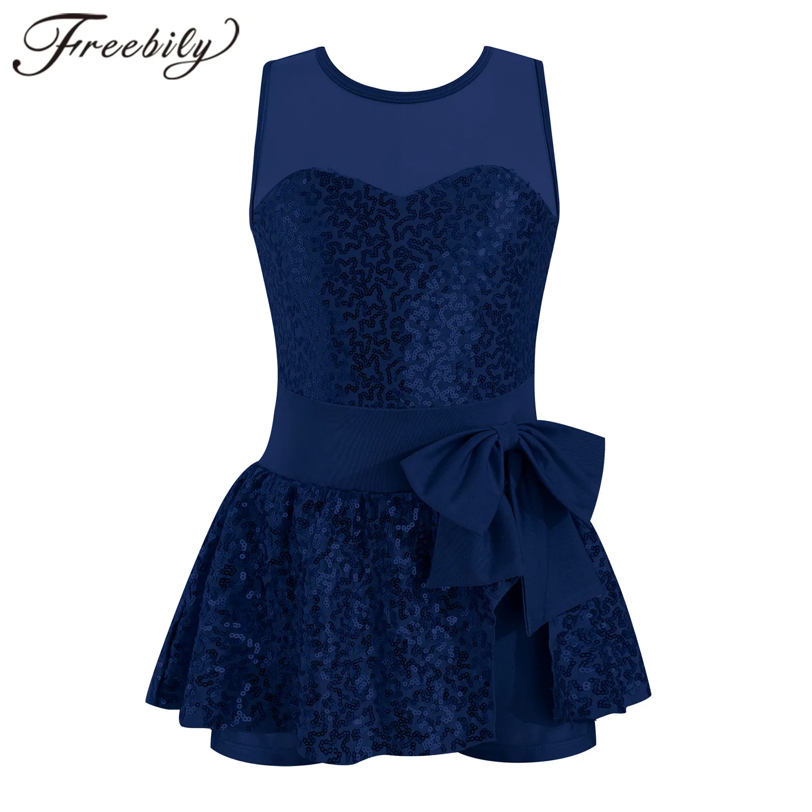 

Kids Girls Stylish Shiny Sequins Ballet Dress Gymnastics Leotard Dress Children Stage Performance Skating Dance Costume