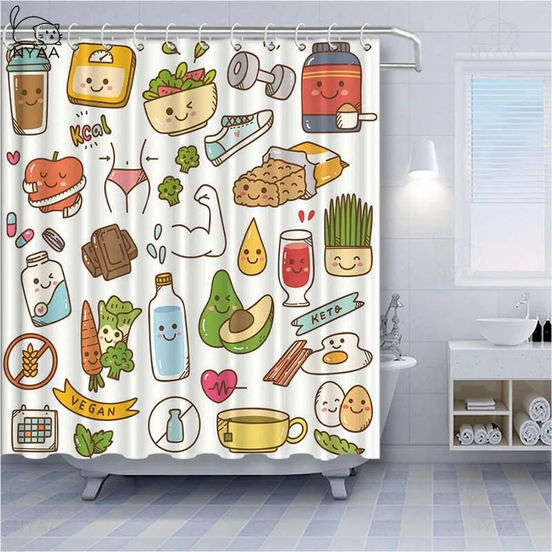 Занавеска для душа Vixm рисунок из мультфильма милые кошки летучие мыши и черепа