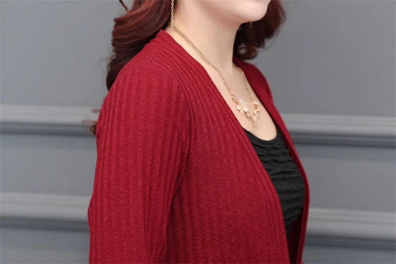 2019 Korean Fashion Long Knit Sweater Women Kimono Cardigan Autumn Full-Sleeved Slim Burgundy Black Red Jacket Coat |
