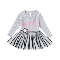toddler baby girl casual cotton long sleeve knitted dress fashion letter embroidery round neck a line princess dresses