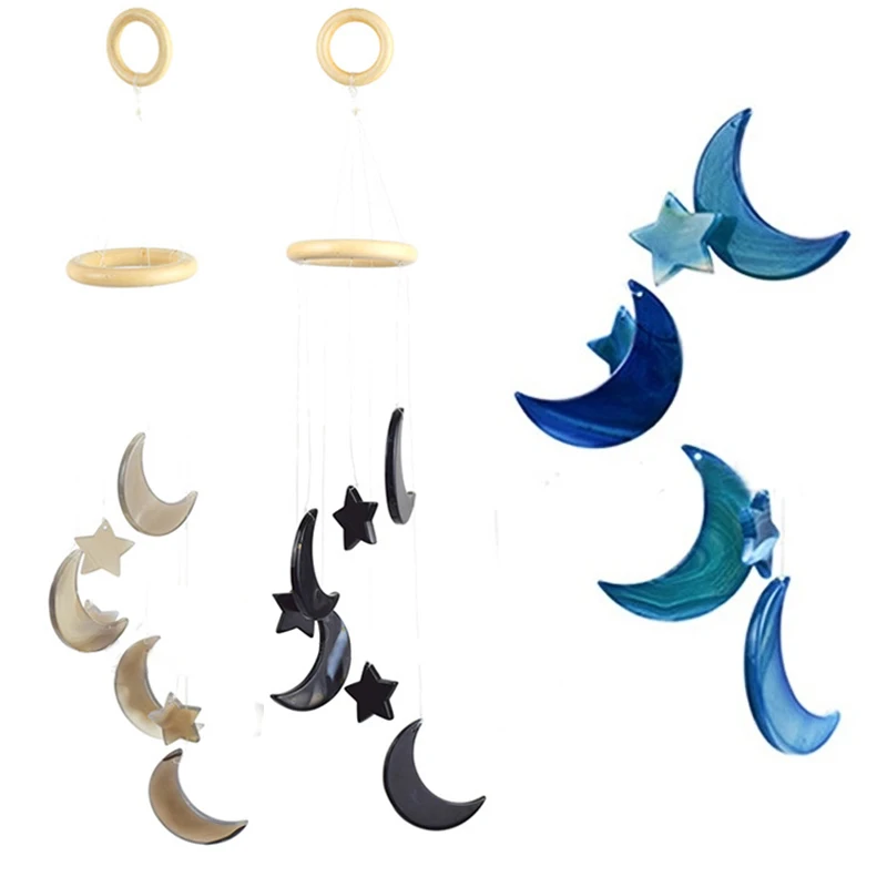 

Новое деревянное кольцо, красочные кусочки натурального агата, звёзды и луна, ветряные колокольчики, украшение для сада, гостиной, агатовое ...