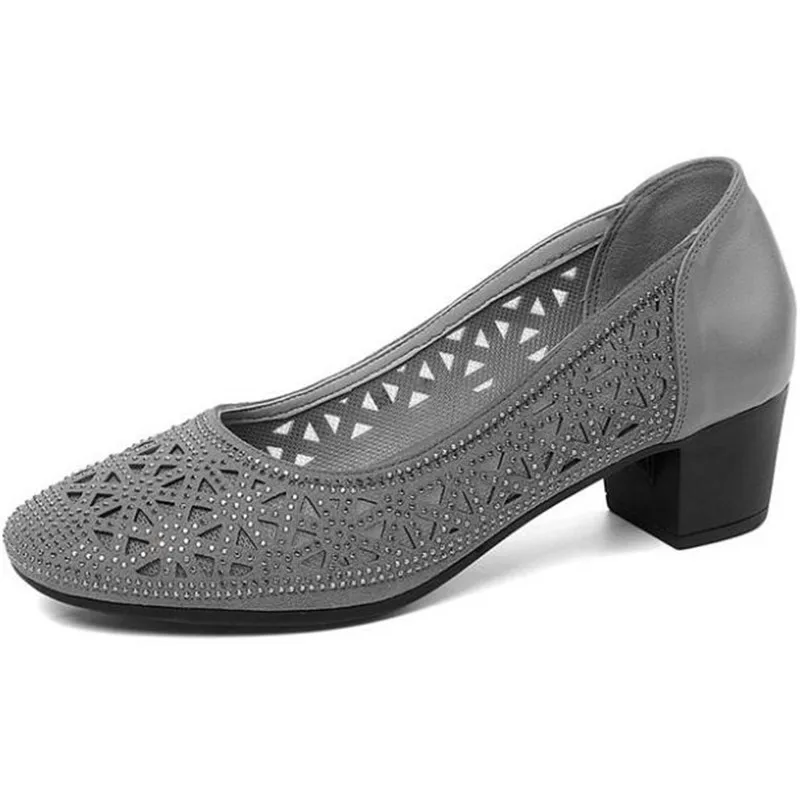 

Hot 2022 New Spring Summer Genuine Leather Microfiber Rhinestone High High Shoes Fashion Elegant Comfort Breathable Women Shoes