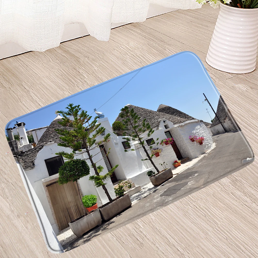 

European Landscape Bath Mat Rural Street Flower Absorbent Bathroom Rug Floor Shower Toilet Entrance Carpet Doormat Non-Slip Mats