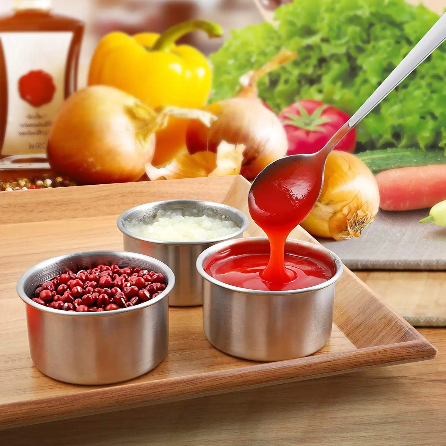 

Stainless Steel Salad Dressing Containers Dips Condiment Sauce Mini Meal Prep Tins Leakproof Silicone Lid for Work and School