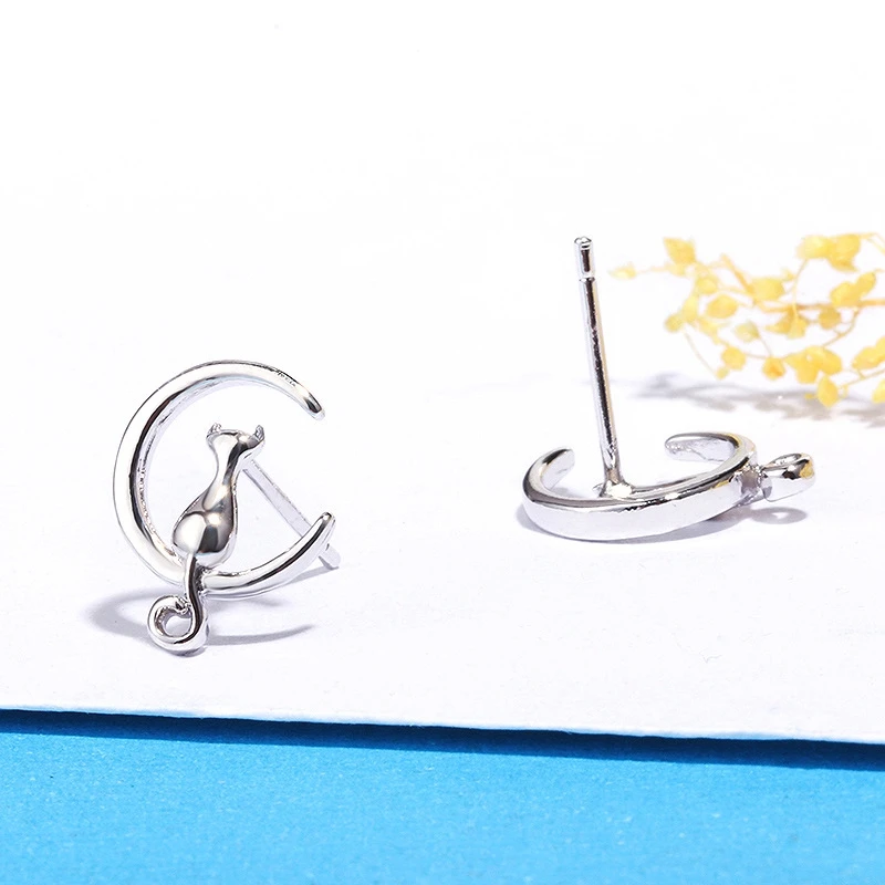 

1 Pair Cute Cartoon Moon Cat Charm Silver Plated Luxury Ear Studs Fashion Fine Jewelry 2021 Romantic Trend Design Earrings