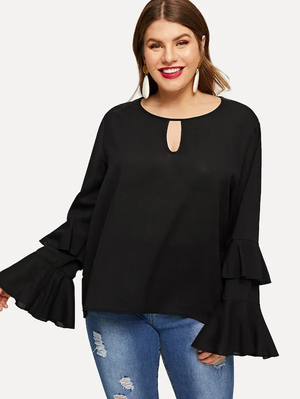 Плюс размер винтажная тонкая шифоновая рубашка с длинным рукавом и круглым