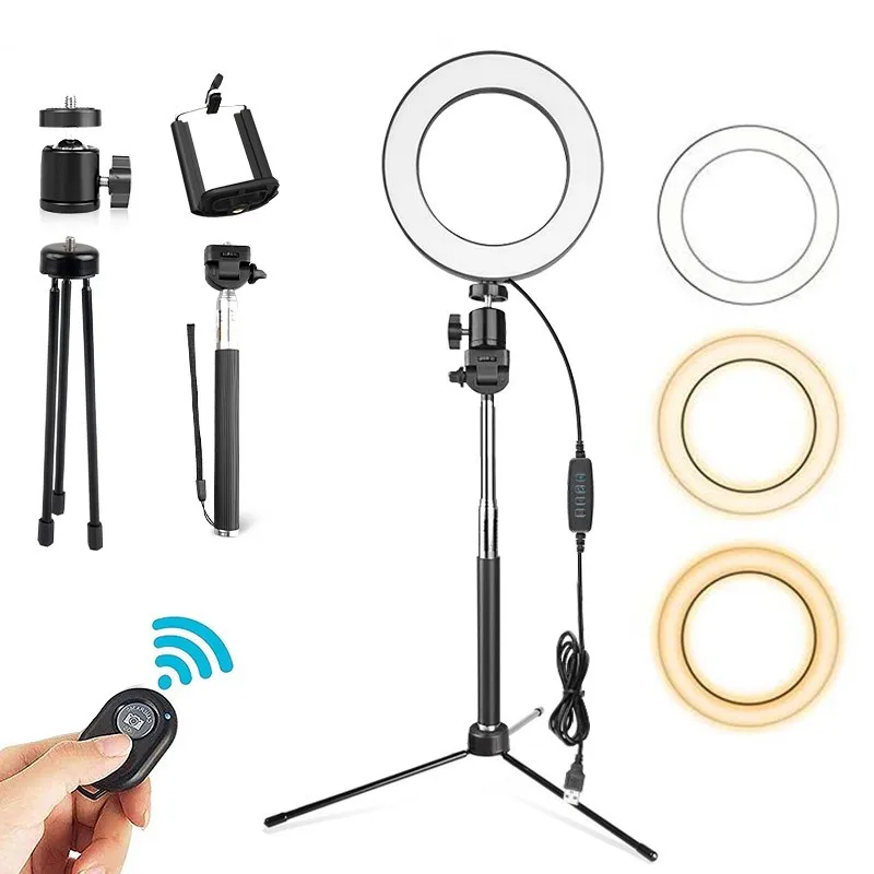 Кольцевой светильник студийный портативный диаметром 6 дюймов со штативом и