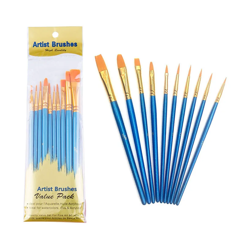 

Lonely Finger 10pcs Artist Paint Brushes Set Nylon Hair Wood Handle for Acrylic Oil Watercolor Professional Art Painting Kit