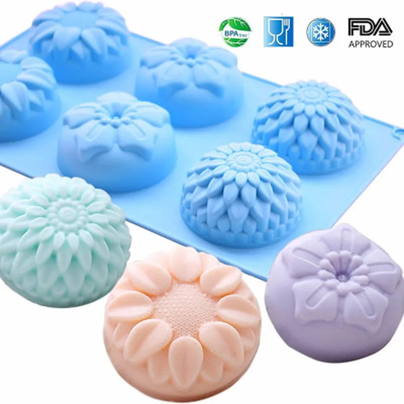 Силиконовая форма для мыла 6 отверстий 3 групп различных круглых подсолнечника