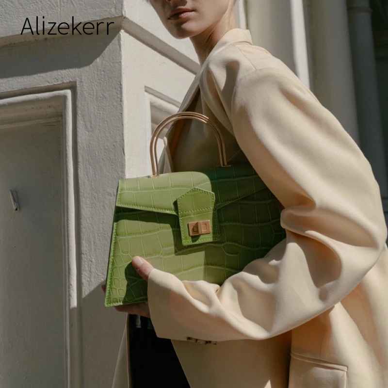 Трапециевидная сумка с узором крокодиловая кожа Женская винтажная дизайнерская