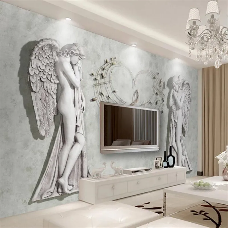 

European Style Gray Embossed Angel 3D Photo Wallpapers for Living Room Bedroom Walls 3D Wall Papers Home Decor Papel De Parede