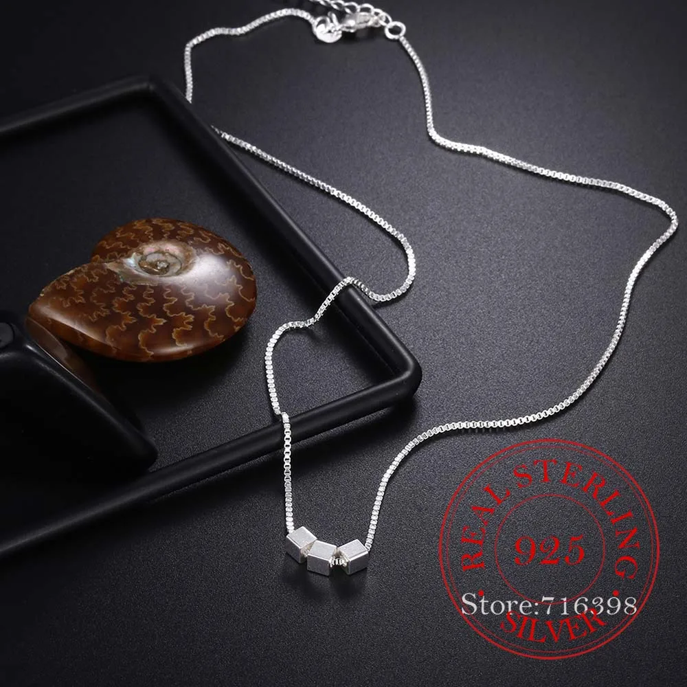 

Горячее предложение, новое ожерелье из стерлингового серебра 925 пробы с тремя квадратными цепочками, женское корейское маленькое Новое гео...