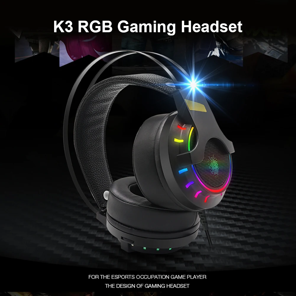 Проводные Игровые наушники K3 с RGB подсветкой 3 5 мм USB 7 1 микрофоном проводные для